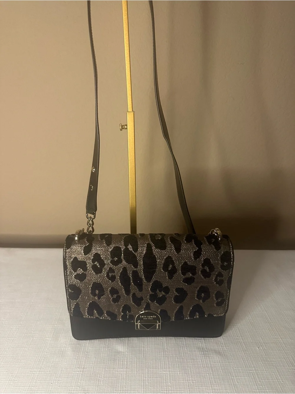 kate spade Leopard-Print Crossbody in Black and Gold-Tone